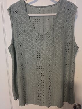 Sage Green Eyelet Knit Sleeveless Top